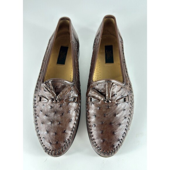 Zelli Ostrich Tassel Loafer Shoes Size US 10 Brown Leather Italy Mens